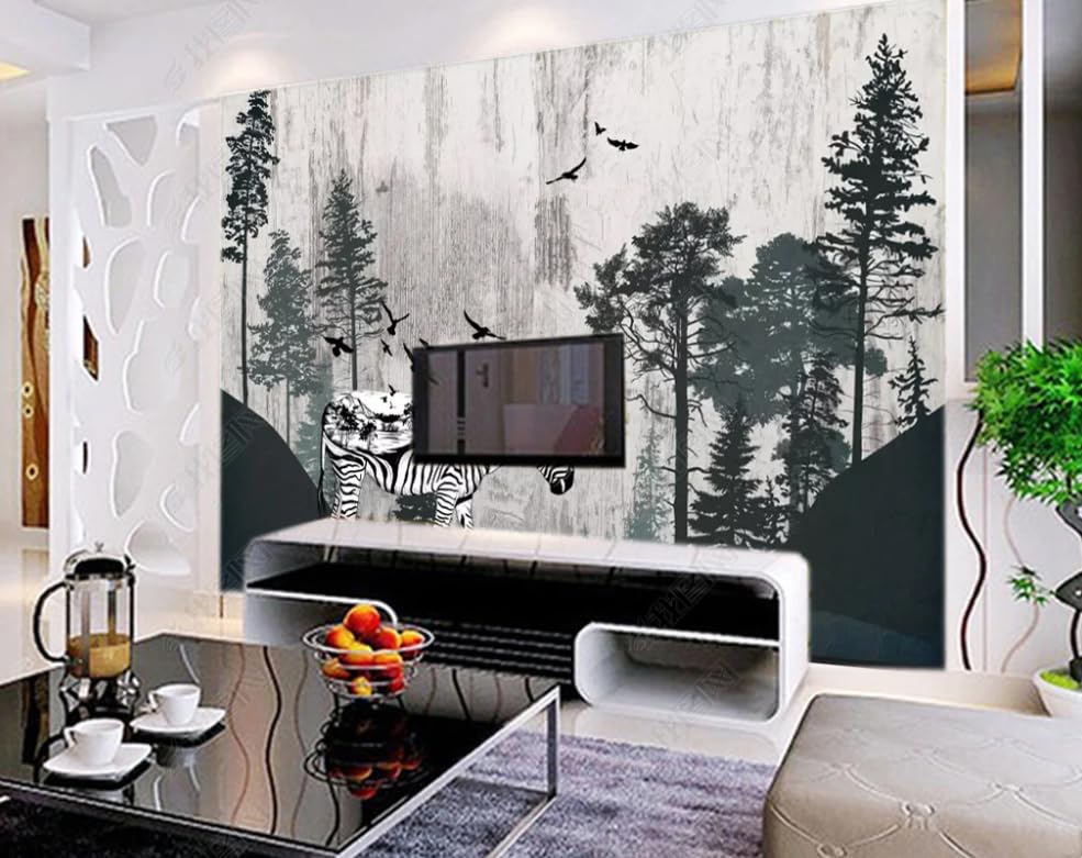 Décoration murale chambre papier peint intissé forêt de zèbres géant