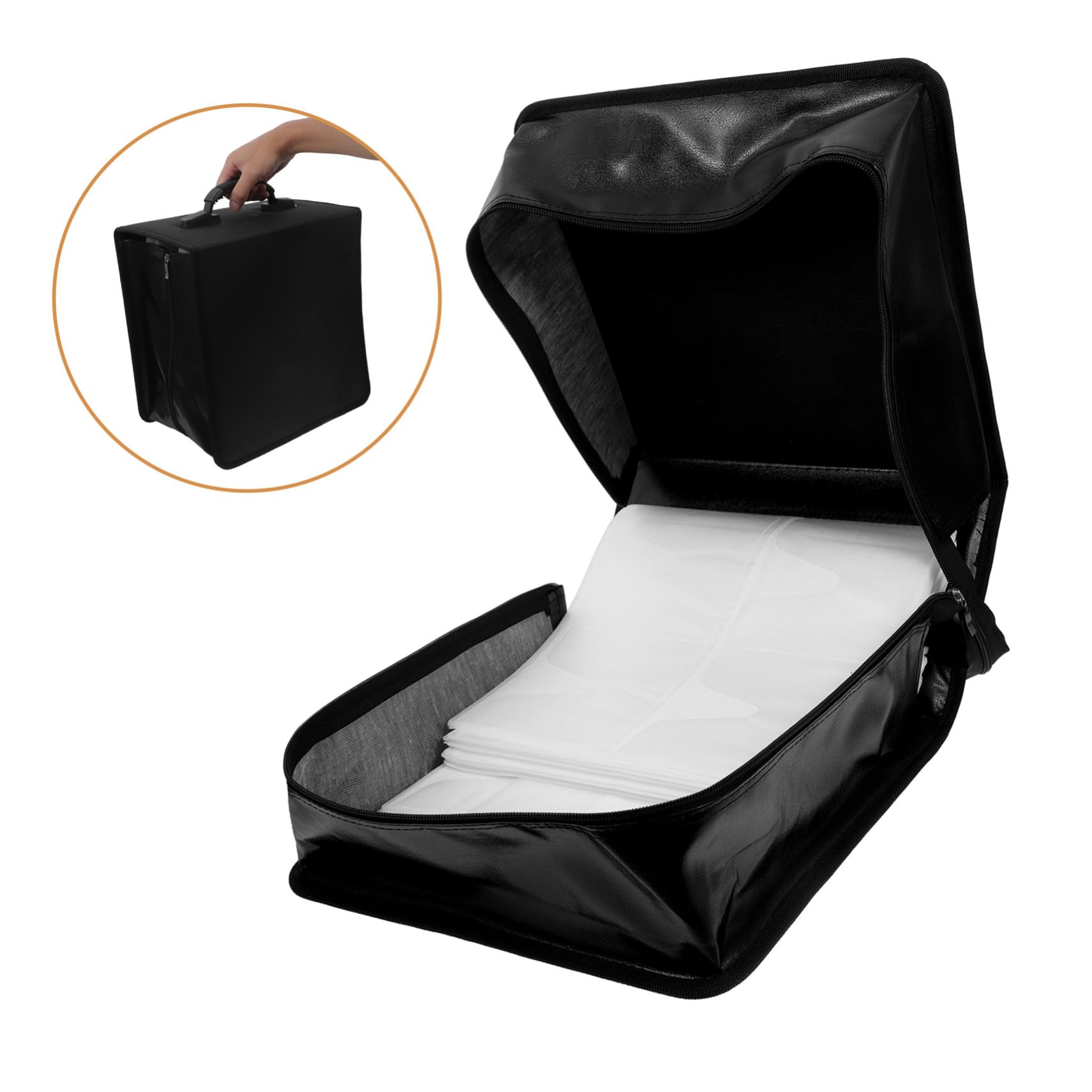 KOMBIUDA Custodia Cd Dvd in Pelle PU Nero Organizer Portatile con Maniglia Capacità Dischi Custodia Rigida per Cd e Dvd Elegante e Resistente per Casa e Viaggio