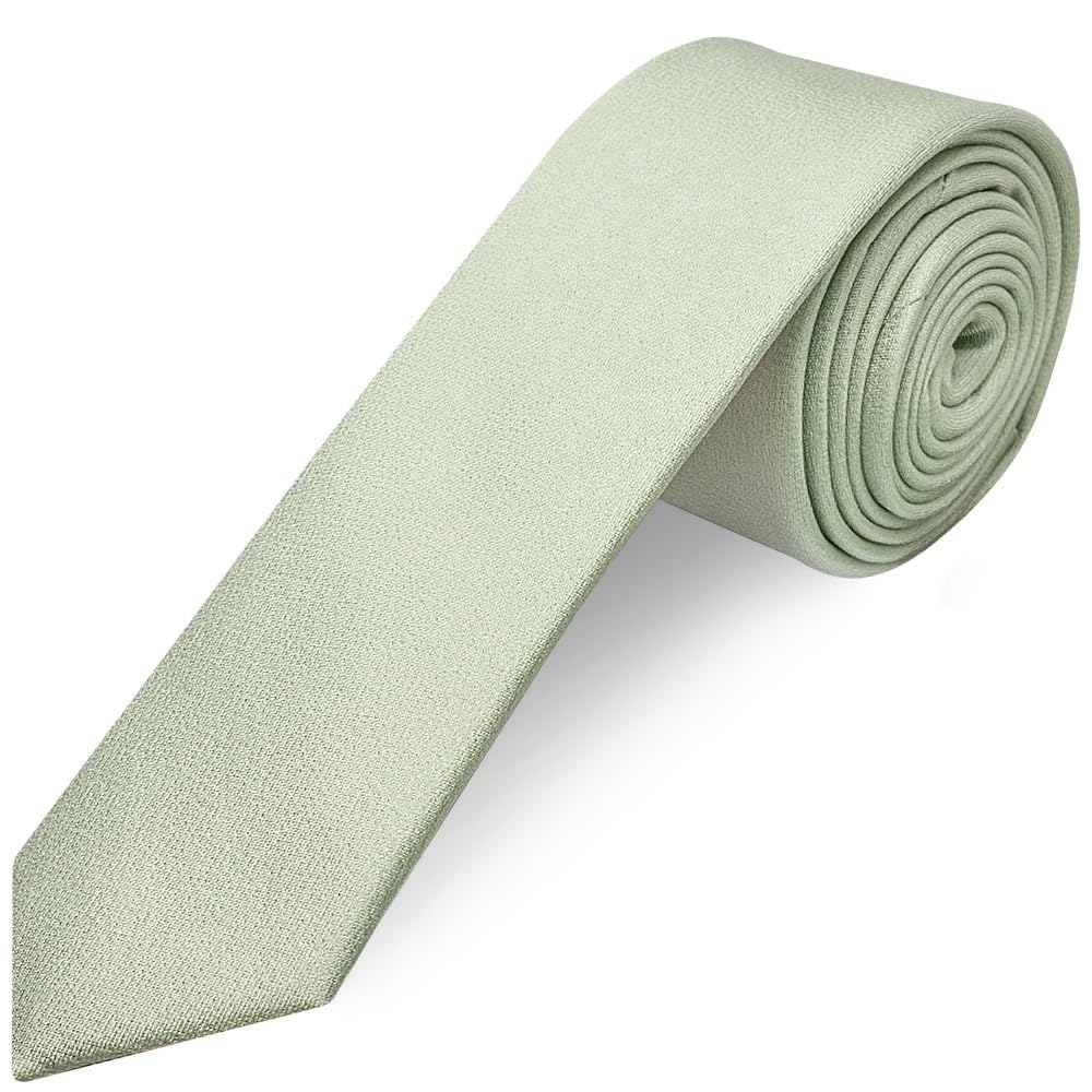 TIES R US Plain Light Sage Green Silk Skinny Men's Tie