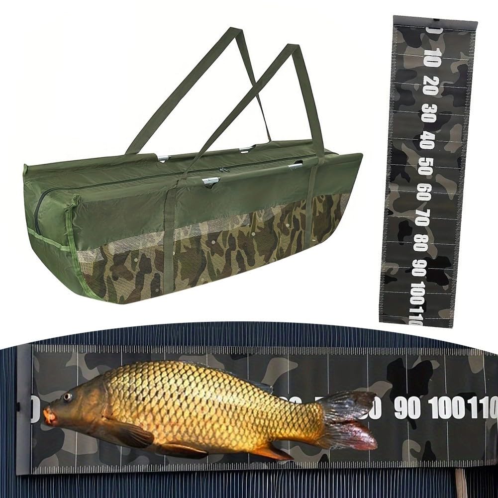 Borsa per pesare i pesci, borsa da pesca resistente, righello pieghevole, borsa da trasporto per spigola, carpa, tessuto Oxford PVC, 117 x 42 x 36 cm, Come da immagine