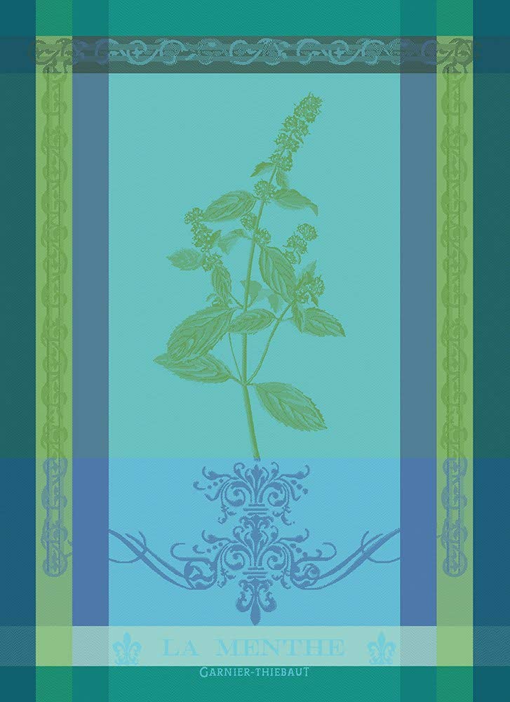 Garnier Thiebaut Brin de Menthe Chlorophylle (Green Mint) French Kitchen Towel 22"x30", Cotton, Jacquard