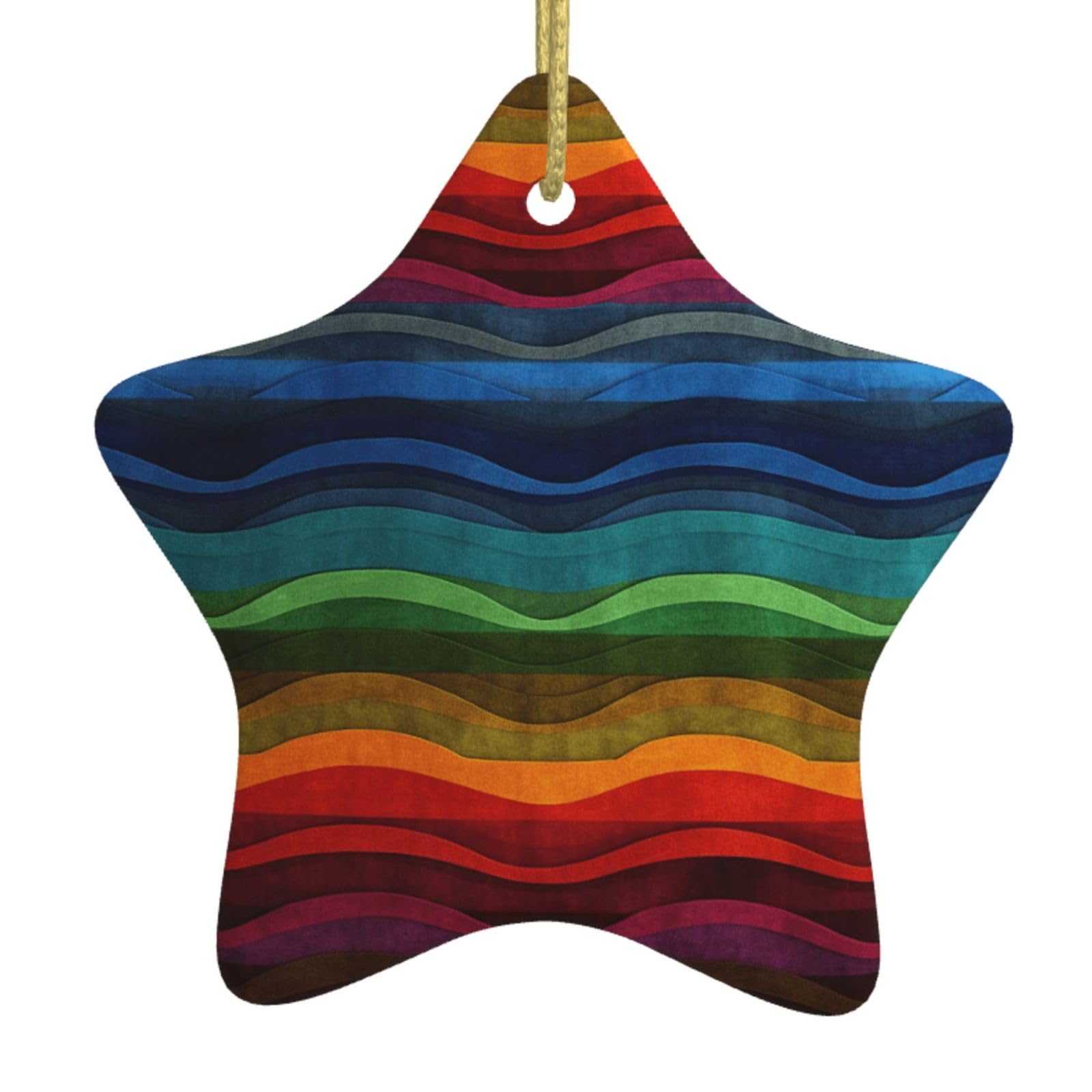 Ceramic Christmas Tree Hanging Ornaments with Gold Ropes Christmas Tree Decorations Star Ceramic Rainbow Pendant Keepsake Decorations for Holiday Xmas Gift Ideas