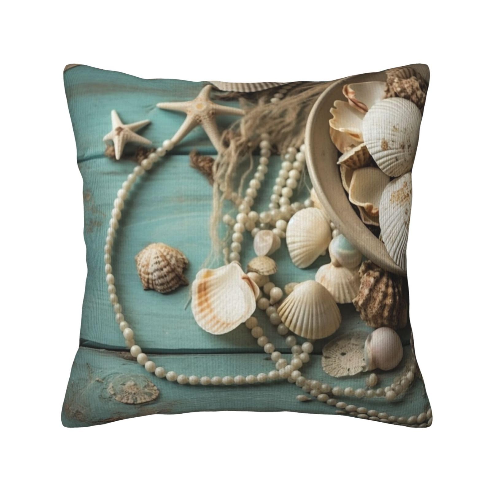 Housses de coussin plage et coquillages en velours côtelé pour canapé de salon