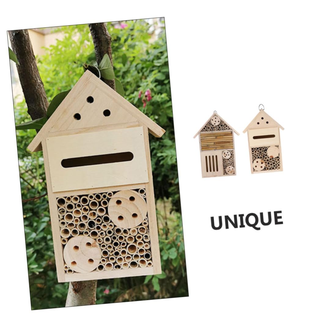 2Stücke Insektenhaus aus Holz für Bienen und Schmetterlinge Wetterfestes Hängehaus für Garten Nest für Bestäubung