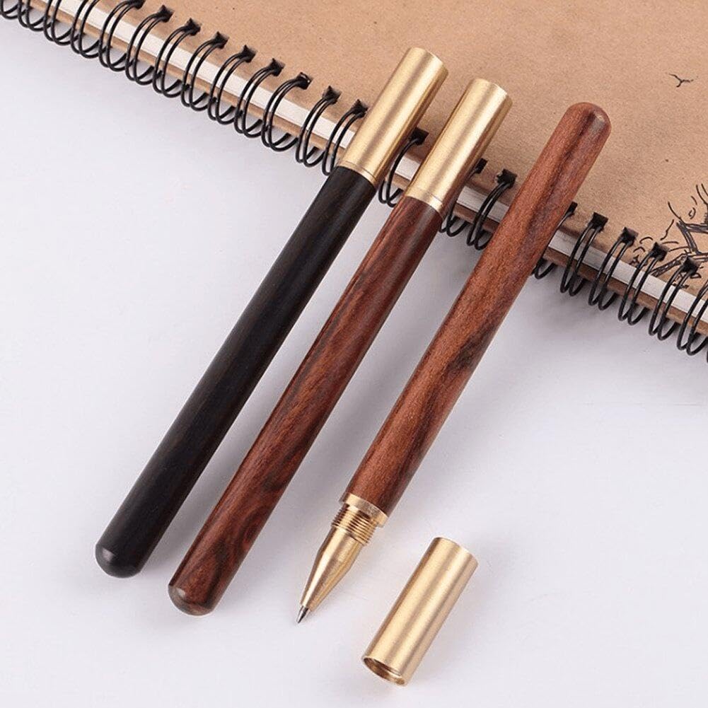 3 Teile/Satz Vintage Holz Körper Kugelschreiber Messing Kugel Roller Stift Metall Kappe Kugelschreiber Schreibwaren Schule Business Geschenke Liefert