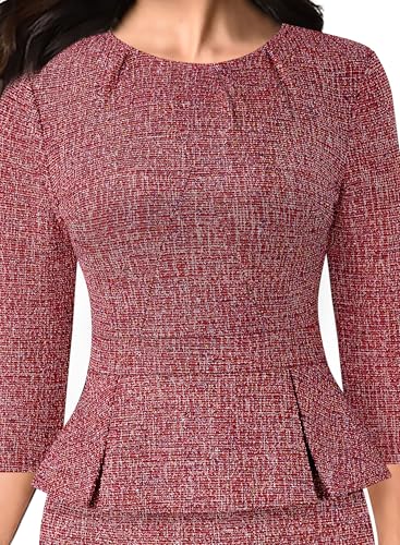 Image of VFSHOW Womens Pleated Crew Neck Peplum Slim Work Business Dress Elegant 3 /4 Sleeves Office Church Bodycon Pencil Sheath Dress