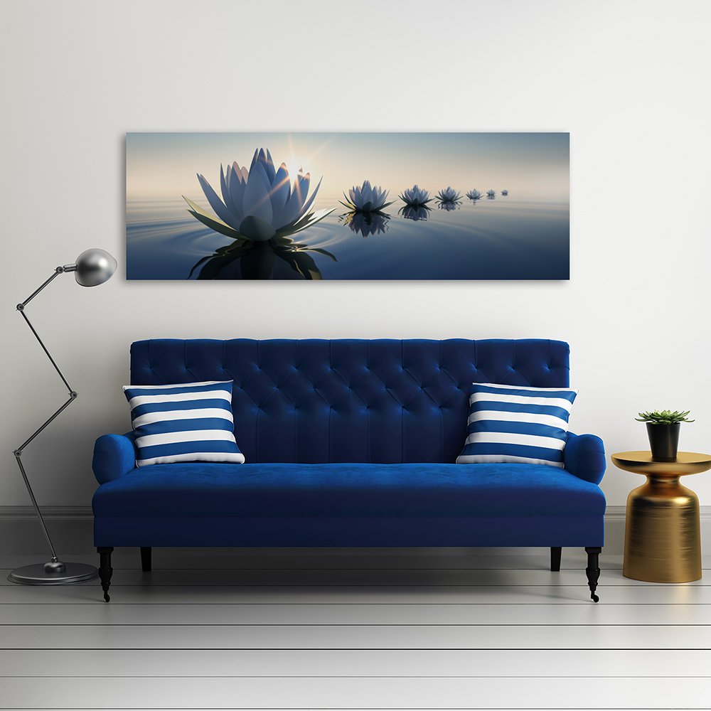 Feeby Cuadro en lienzo Lirio De Agua 120x40 cm 1 Pieza Modernos Impresión Artística Calidad Fotografica Imagen Decoración De Pared Salon Dormitorio Oficina Pasillo Flores Naturaleza Azul