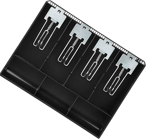 Miniatura 10 de Caja de efectivo Caja de 3 colores Caja registradora Cajón Inserción Bandeja de repuesto Caja de cuatro cajas con clip de metal (negro)