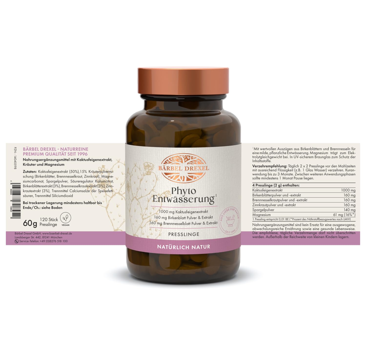 Phyto Entwässerung¹ mit Schachtelhalm, Brennnesseln, Birkenblättern (120 Stk) Vegane Herstellung Deutschland ohne Zusatzstoffe, Naturheilkunde BÄRBEL DREXEL®