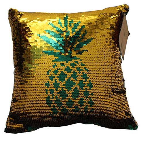 Posh Home (Dark Green/Gold Pineapple Mermaid Sequin Reversible Decorative Throw Pillow Couch Sofa Bed 12"x12", 12x12