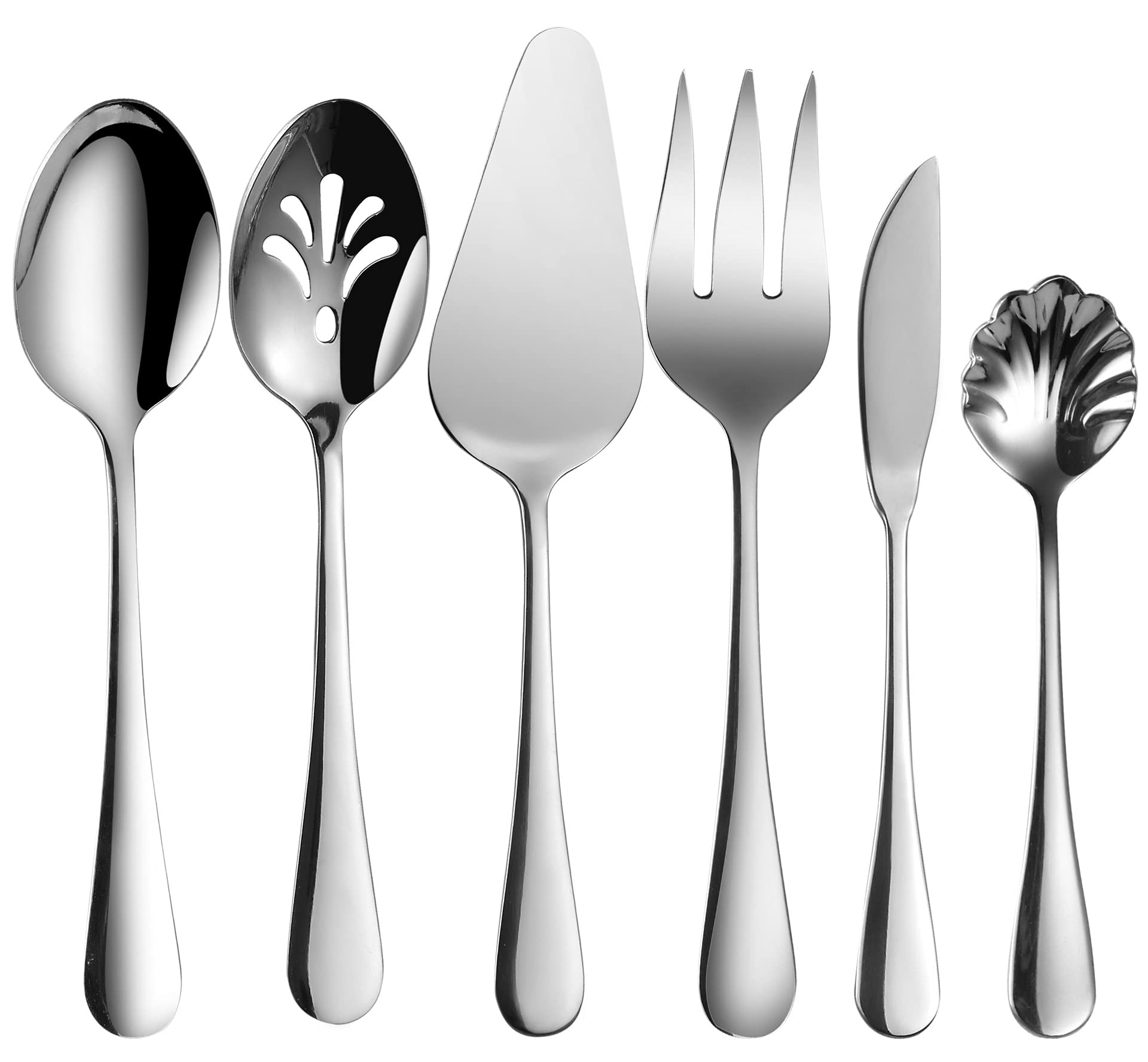 U HOOMEServing Utensils Set, 6-Piece Hostess Set, Stainless Steel Silverware Flatware Cutlery Serving Set, Satin Finish, Dishwasher Safe(Silver)