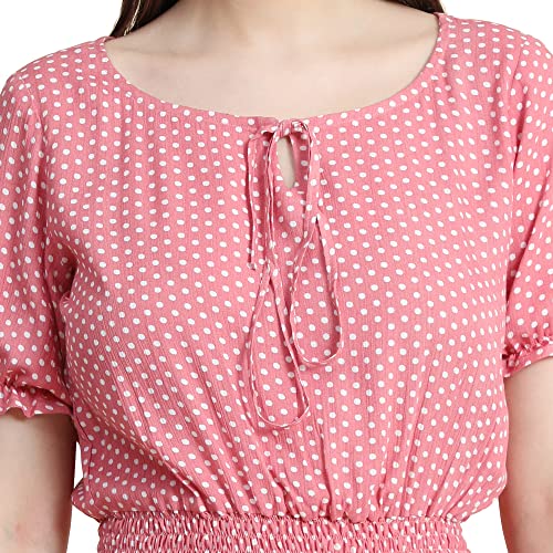 Image of KERI PERRY Women's Baby Pink Crepe Polka Dot Crop Top