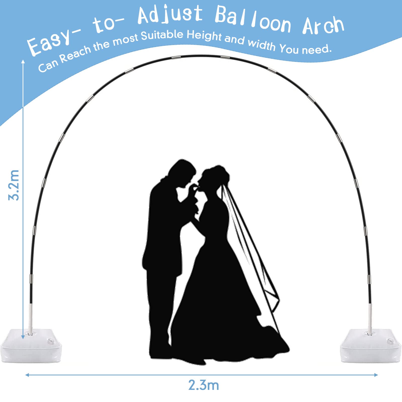 Kit Arco Palloncino,Kit per arco palloncini struttura,2,3x3,2M,regolabile,Nozze Kit di Palloncini,arco palloncino decorazione festa,per matrimoni,lauree e compleanni,decorazioni natalizie