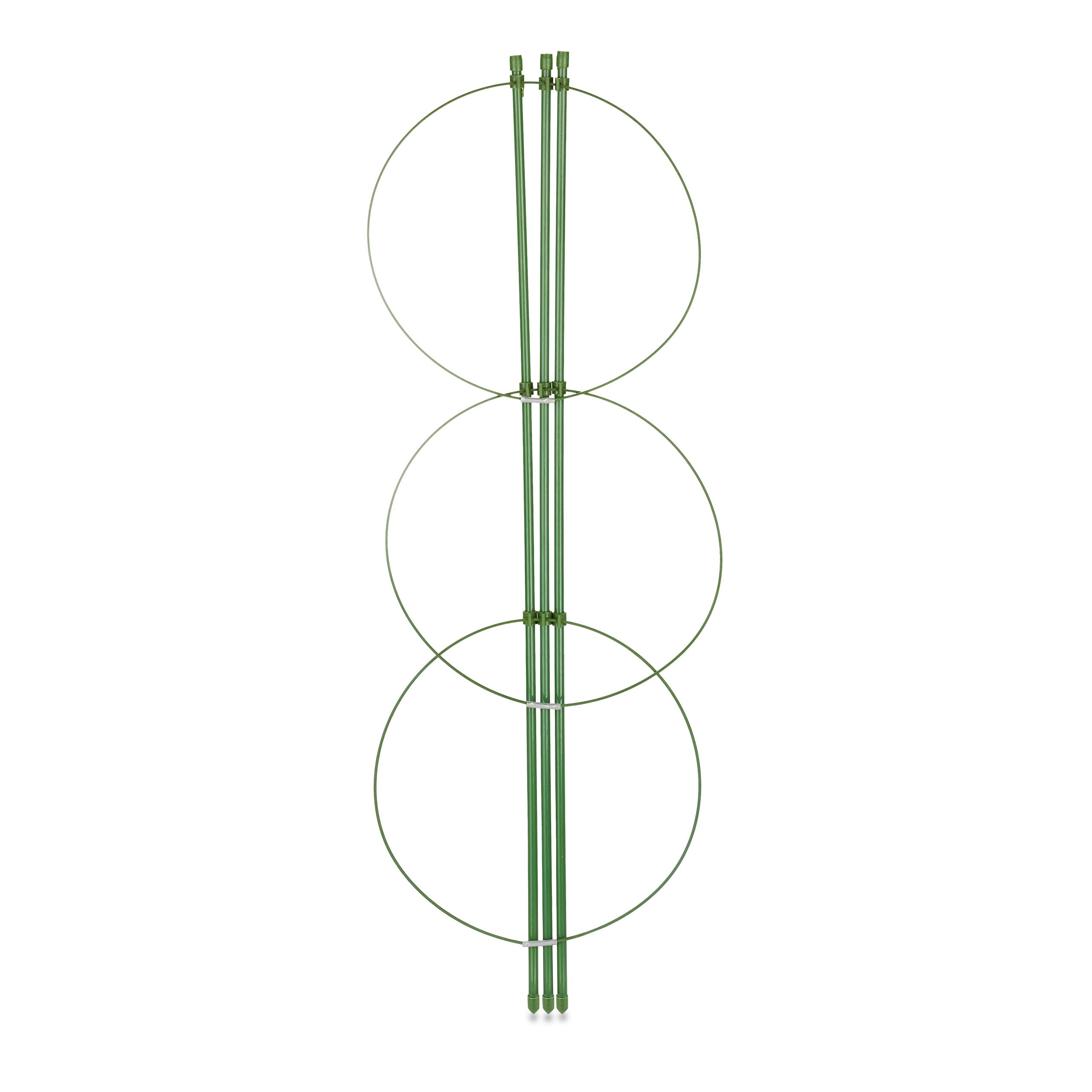 Relaxdays Set 5 Gabbie Sostegno Per Pomodori – 60x20 Cm, 3 Anelli E 3 Gambe, In Metallo Verde, Per Piante Rampicanti