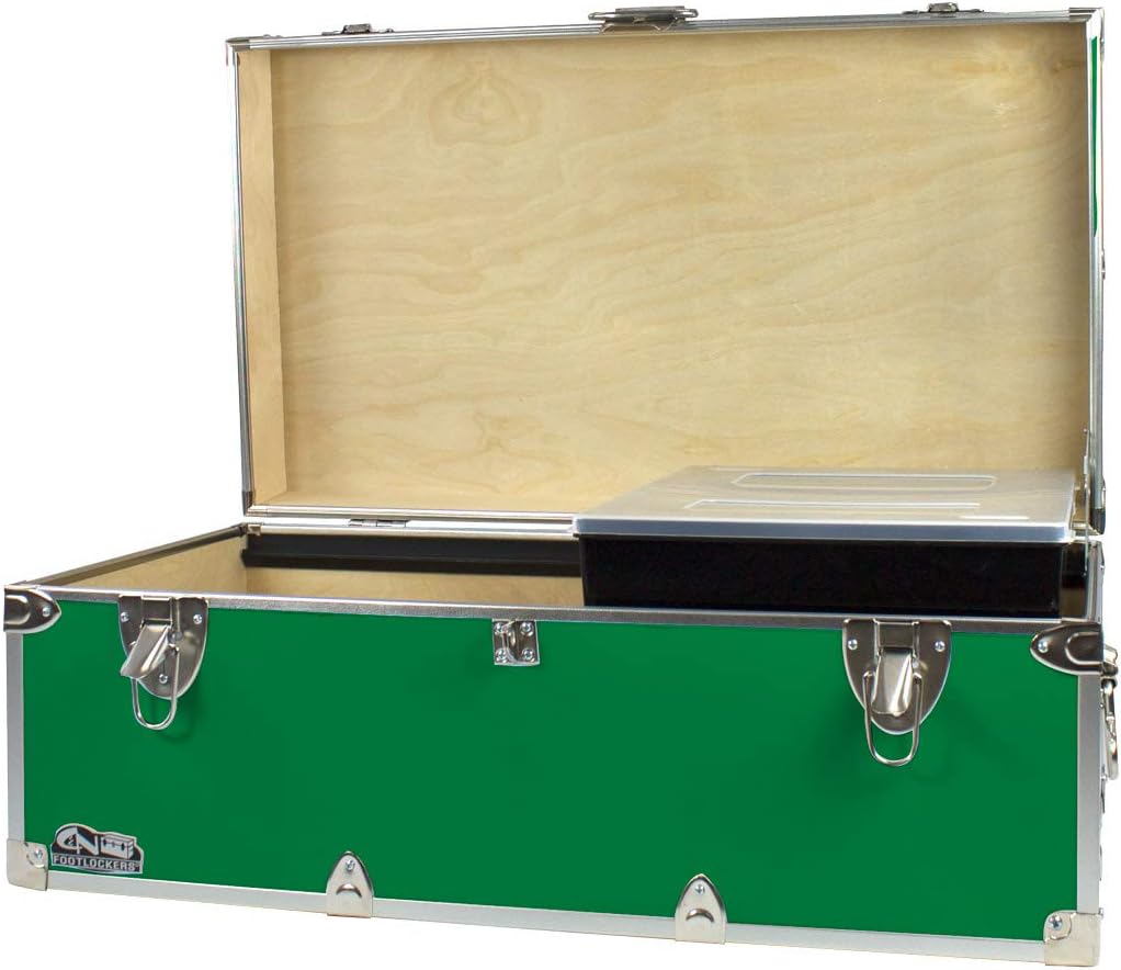 C&N Footlockers - Full-Size Happy Camper Trunk w/Tray - #1 Summer Camp Trunk - Made in the USA - Steel Footlocker with Lid Stay - 32 x 18 x 13.5 Inches (Black)