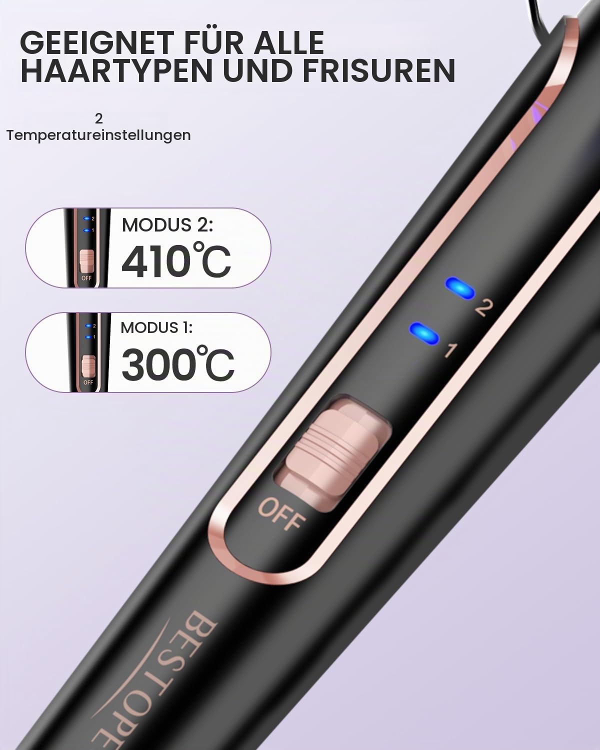 BESTOPE PRO Lockenstab, 5 in 1 Lockenstäbe Set mit Glätteisen, Thermobürste, 3 Keramische Lockeneisen (9mm- 25mm) für Große Locken, 13 Temperaturen, Hair Curler mit Hitzebest.Matte, Handschuh, Klammer