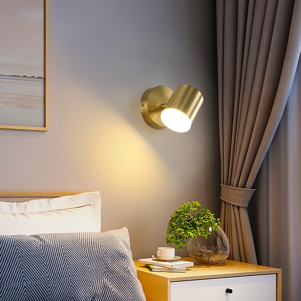 Picture Light 360° Rotation Adjustable LED Wall Lamp, 3 Color Temps, Headboard Wall Sconce, Accent Lighting Wall Mounted Reading Lamp for Living Room, Bedroom, Gallery (Gold)
