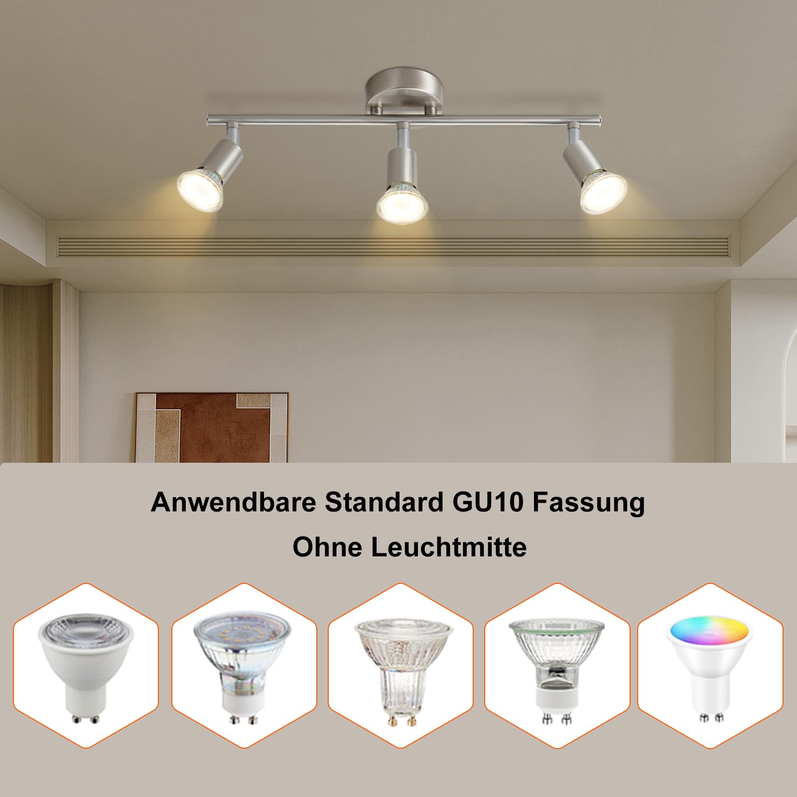 Lampa sufitowa LED 3-płomieniowe reflektory sufitowe GU10 Obrotowa 330°Przemysłowa lampa sypialnia Jadalnia bez żarówek