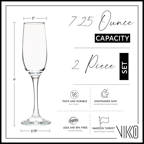 Miniatura 5 de Vikko Copas de champán, 7.25 onzas, copas de champán transparentes cristalinas, juego de 4 elegantes copas de vino espumoso