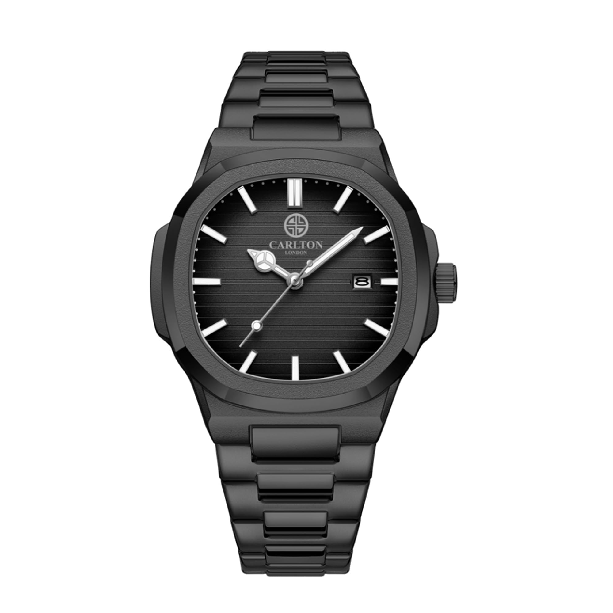 Carlton LondonMen Stainless Steel Analog Watch | Black Waterproof Watches for Men Boys Male | Fashionable Trendy Quartz Movement Wrist Watch - CLSBLKNM