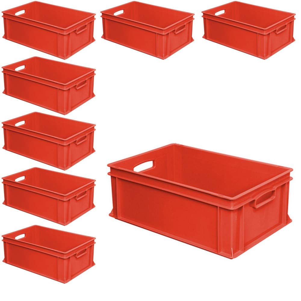 8 Eurobehälter mit 2 Durchfassgriffen 600x400x220 mm, 43 Liter, PE-HD rot