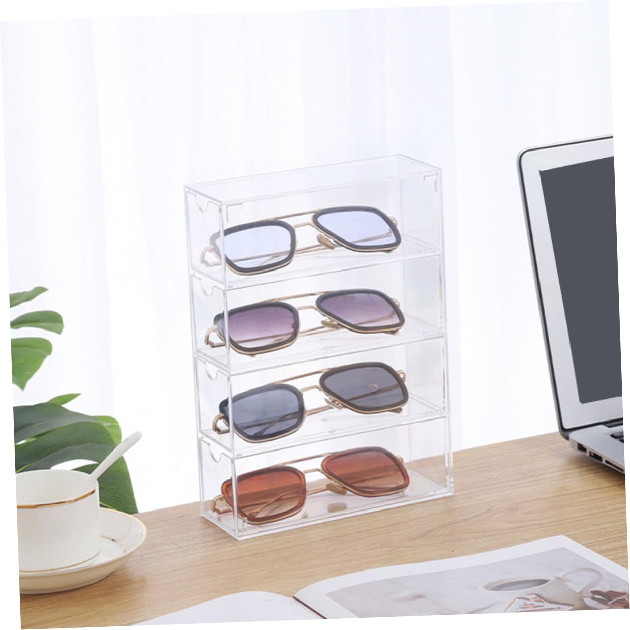 Caja Transparente para Gafas y Joyas 4 Capas Acrílico Multifuncional Organizador Almacenamiento Escritorio 2 Piezas Hogar y Tienda