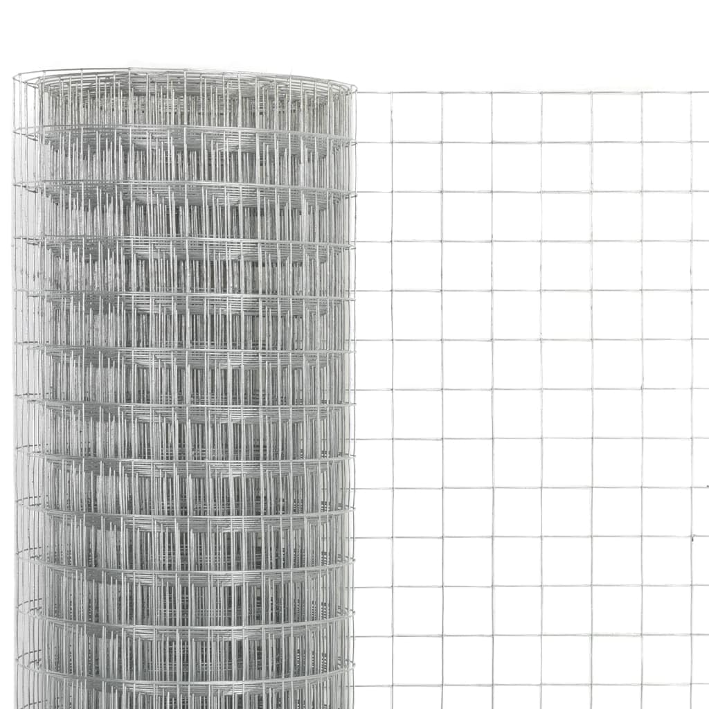 Campo de malla de alambre de acero galvanizado 25 x 0,5 m plateado con malla cuadrada de 19 x 19 mm, duradero, flexible para valla de jardín, protección visual, recinto de animales y