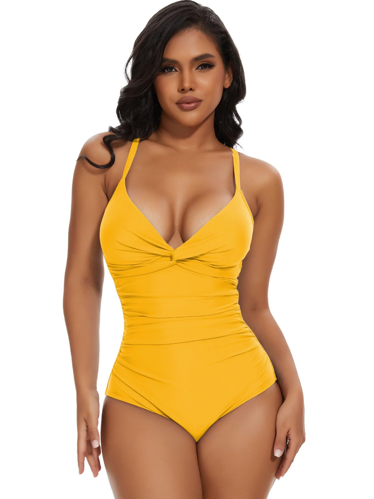 SHAPERIN Women's One Piece Swimsuits Tummy Control High Waisted Bathing Suits Padded Push Up Shapewear Swimwear Monokini