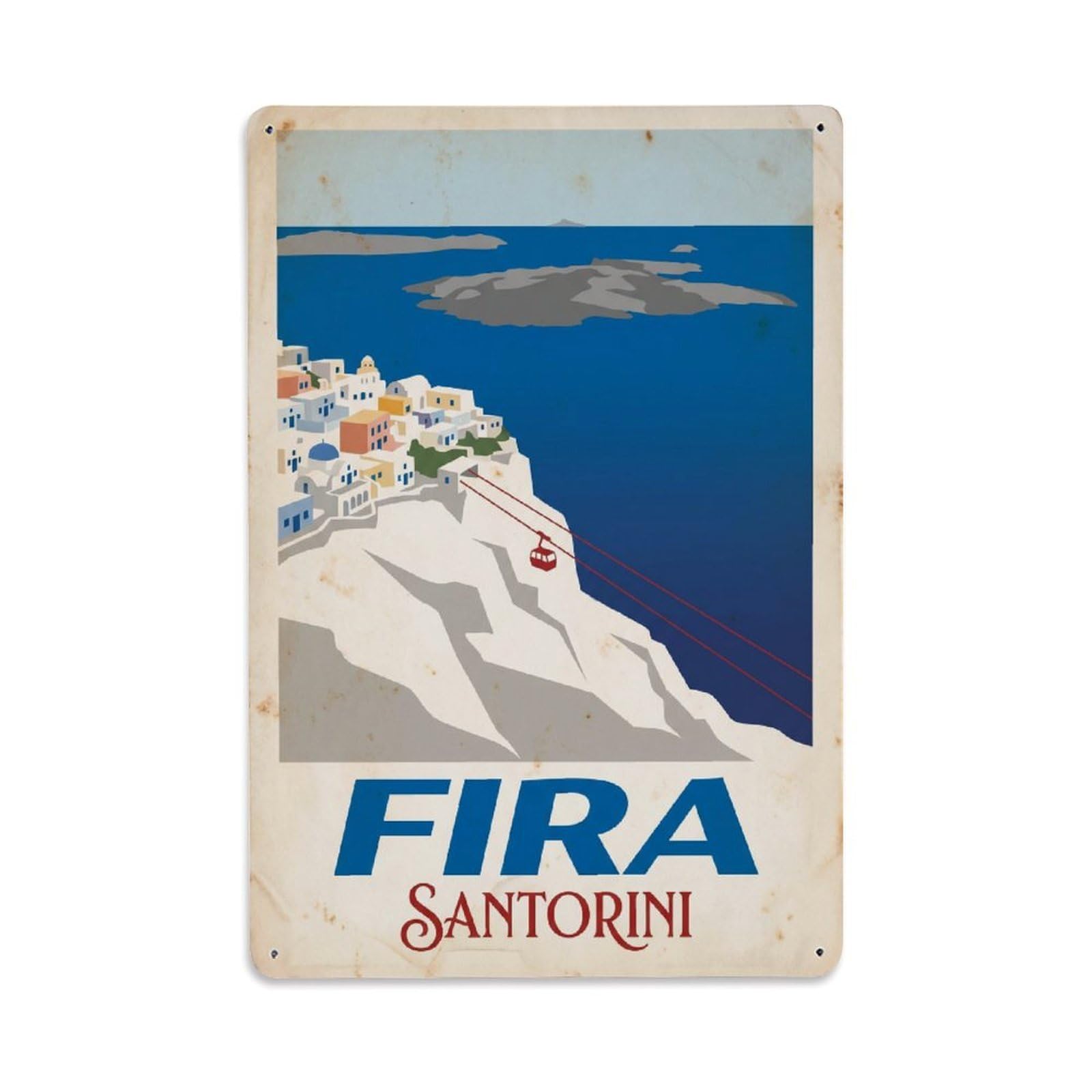Este 8X12inch Style Vintage Travel Fira Santorini Cliffs Metal Tin Sign