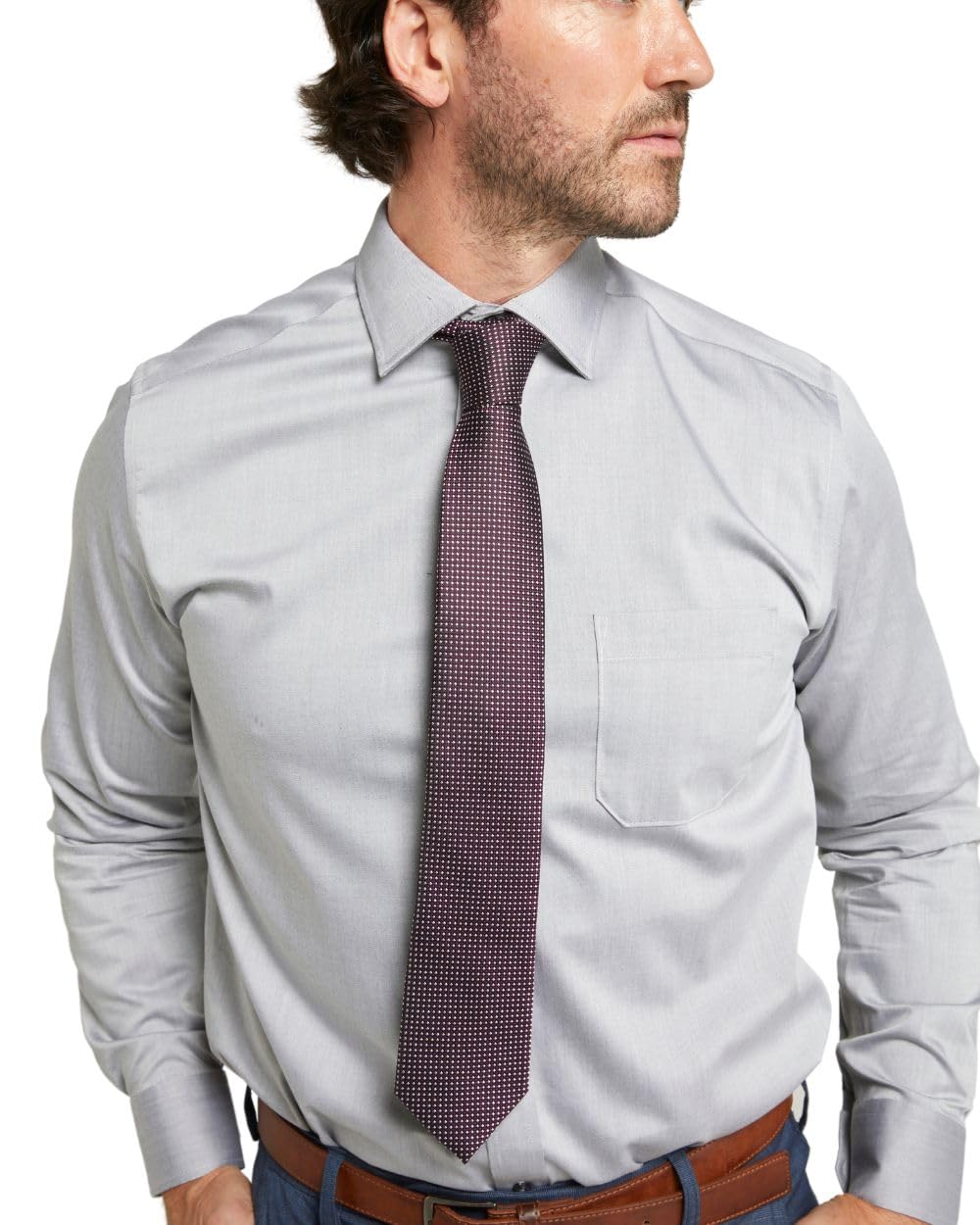 Double Two Men's Grey Long Sleeve Shirt Slim Fit Formal Button Down Cotton Smart Causal Pink Dress Shirt - 17.5" Collar
