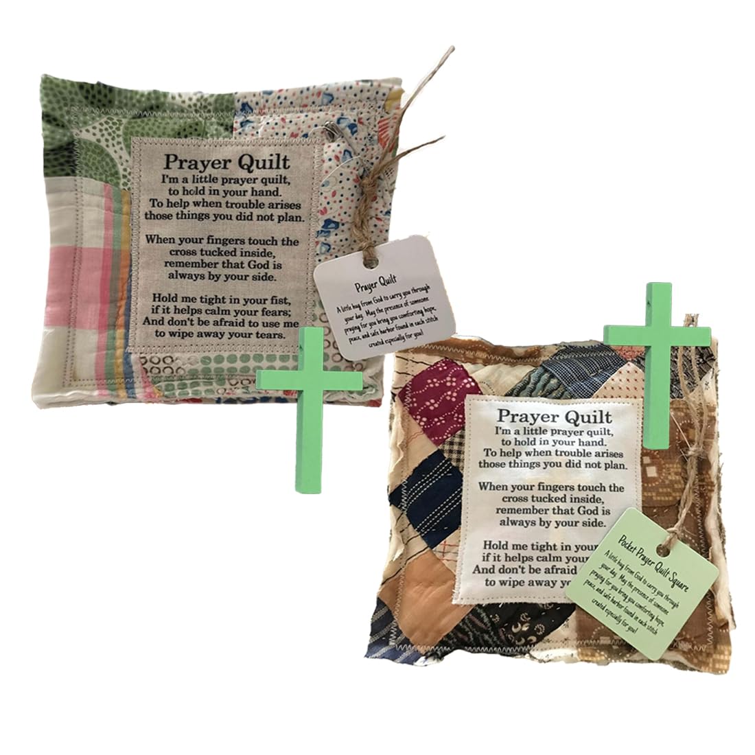 Lianxiaw2 Pack Prayer Quilt with Cross Inside - Pocket Prayer Mini Scripture Quilt - Handmade Sew Colorful Quilts - Christian Spiritual Encouragement Gift