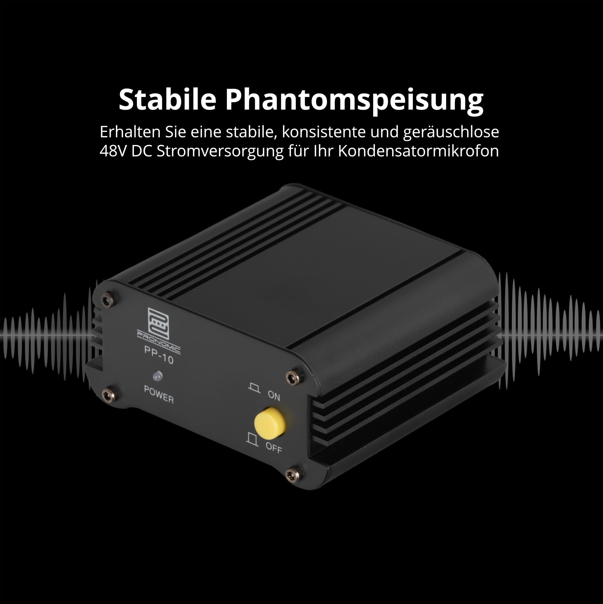 Adaptador de alimentación Phantom Pronomic PP-10 (para 1 micrófono de Condensador, Compacto, Robusto, Incluye Fuente de alimentación) Negro