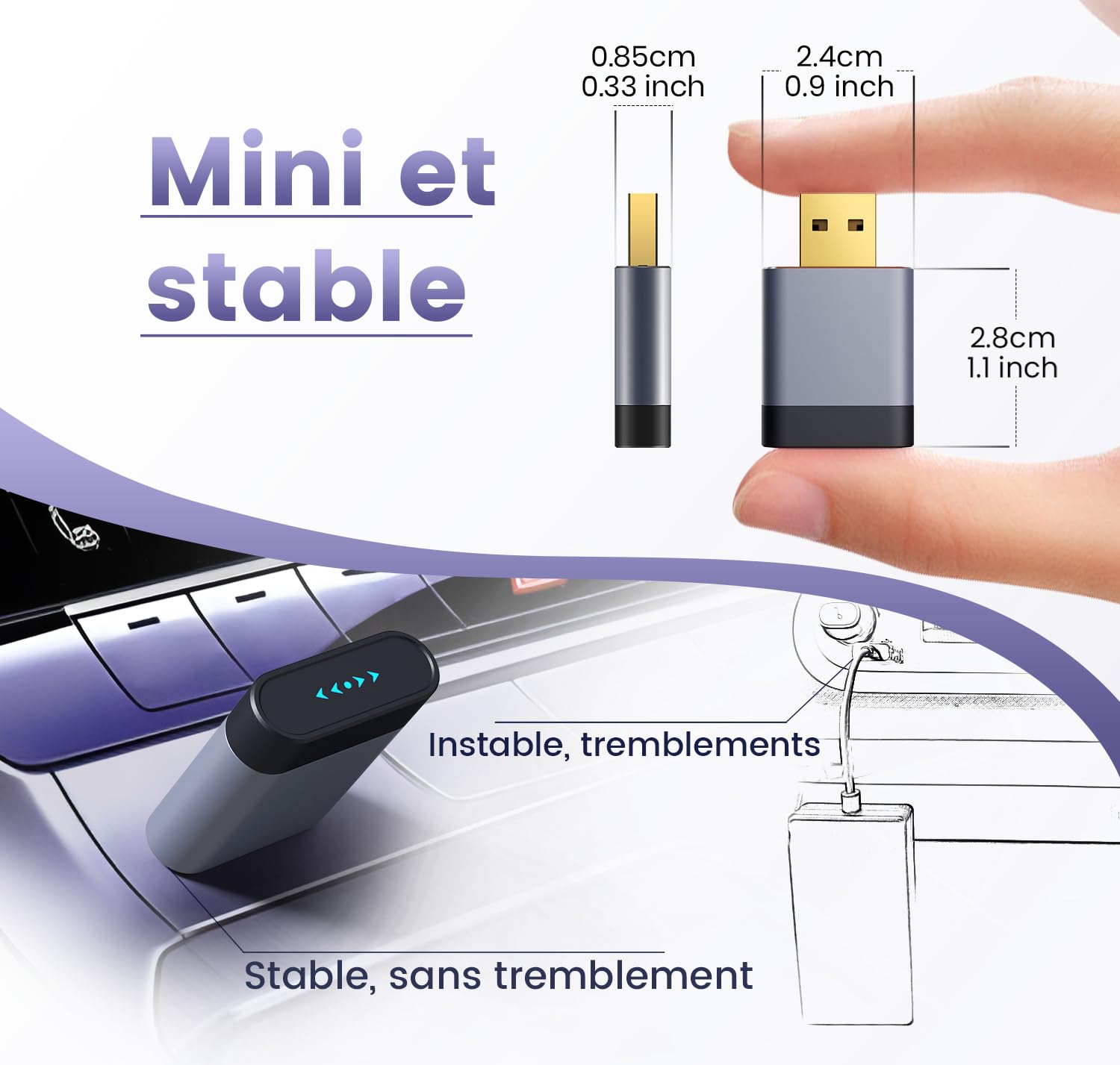 Adaptateur CarPlay sans Fil & Android Auto sans Fil 2-en-1, Connecteur USB en Métal, Mini Plug & Play, Connexion Stable, USB-A et USB-C, Compatible iOS 10+ et Android 11+ - 2