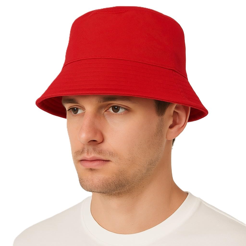 Clossy London Crushable Bucket Hat | Reversible & Foldable Cotton Sun Hat | UV Protection Hat for Adults & Kids | Unisex Summer Hat | Festival Hat | Beach Hat | Fishing Cap (UK, Alpha, S, Red)