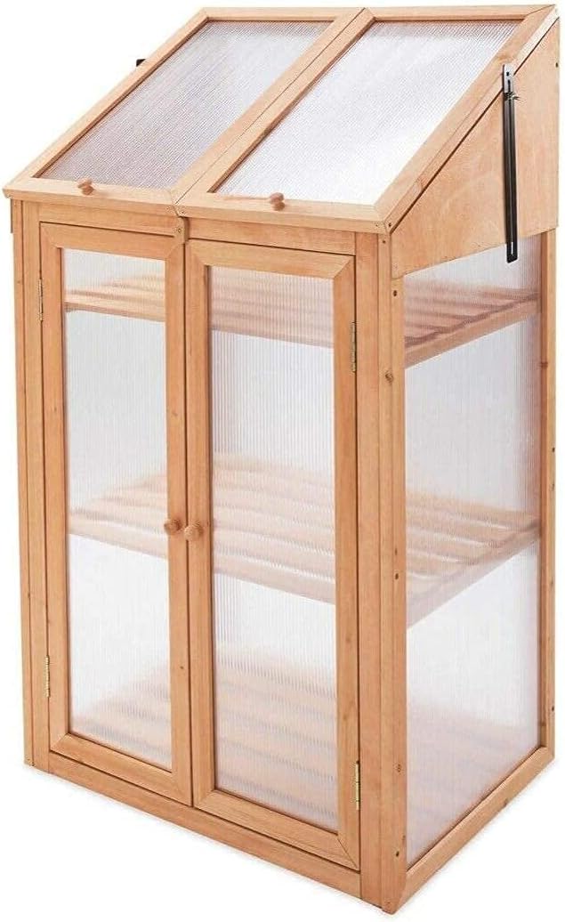Abaseen Garden Wooden Greenhouse Cold frame, Transparent Two Sizes Brown, 120x69x49 cm - 100x65x40cm With Polycarbonate Semi Transparent Glazing (120x69x49cm)