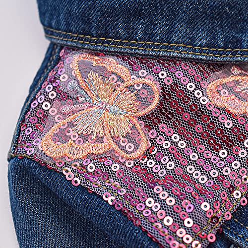 Image of Peacolate 2-11Y Little&Big Girls Sequin Outerwear Embroidery Denim Jacket