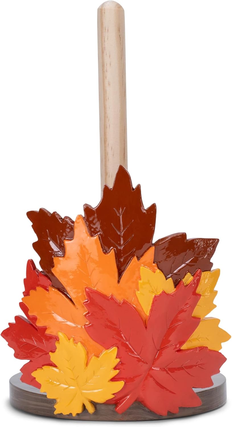Elanze Designs Fall Leaves 12 inch Resin and Wood Harvest Paper Towel Holder