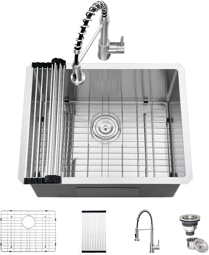 24 Inch Undermount Laundry Sink with Faucet Combo-iAnomla 24x19 Stainless Steel Utility Sink Laundry Room Sinks 16 Gauge Deep Single Bowl Kitchen Sinks Undermount Outdoor Basin and Faucet