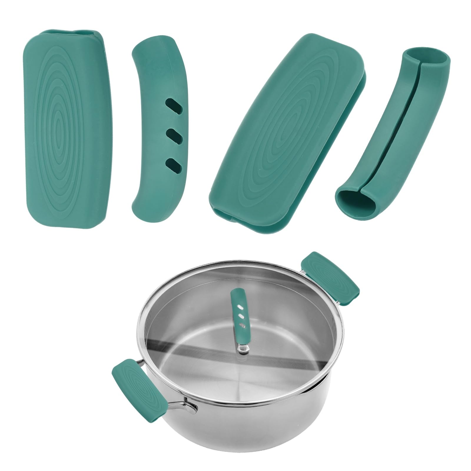 M METERXITY 4-Pack Silicone Assist Handle Holder Grip, Heat Resistant Non-Slip Pot Grip Handle Sleeve for Frying Cast Iron Skillet [Gray Blue, 2 Styles]