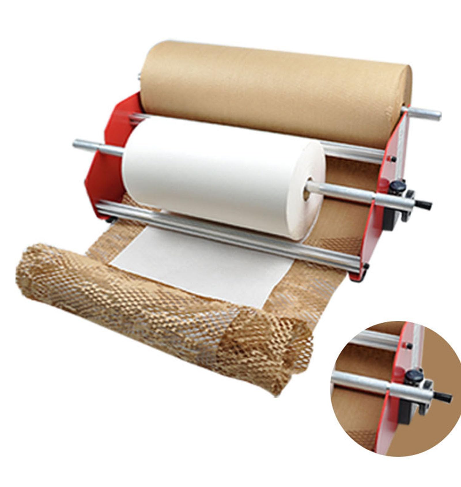 Dyspenser do papieru pakowego w rolkach w kształcie plastra miodu, stojak dozownika papieru pakowego, z konstrukcją dwuosiową, warstwa buforowa antywibracyjna, do materiałów kruchych (Black)