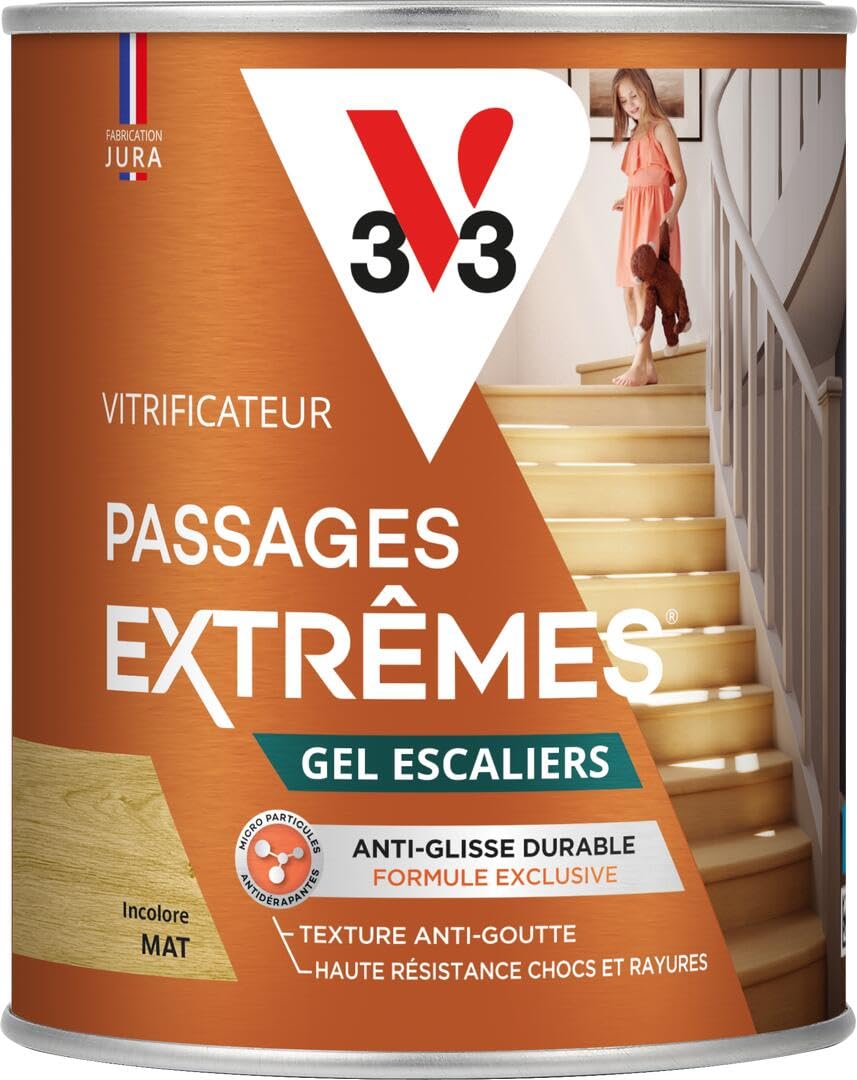 V33 Vitrificateur parquets passages extrêmes Gel escaliers, Incolore Mat, 0,75L