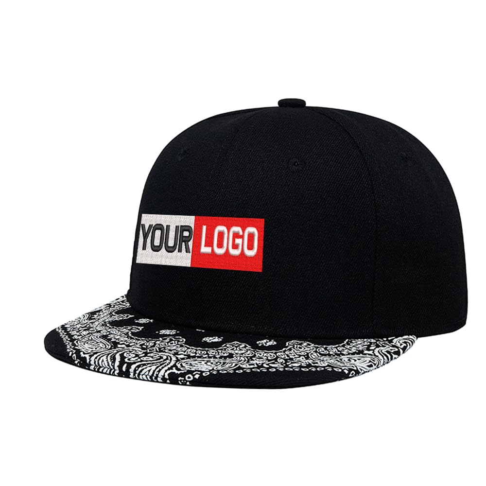 CustomCustom Embroidery Mens Snapback Baseball Cap Hip Hop Style Flat Visor Adjustable Outdoor Cap Unisex Adjustable Breathable