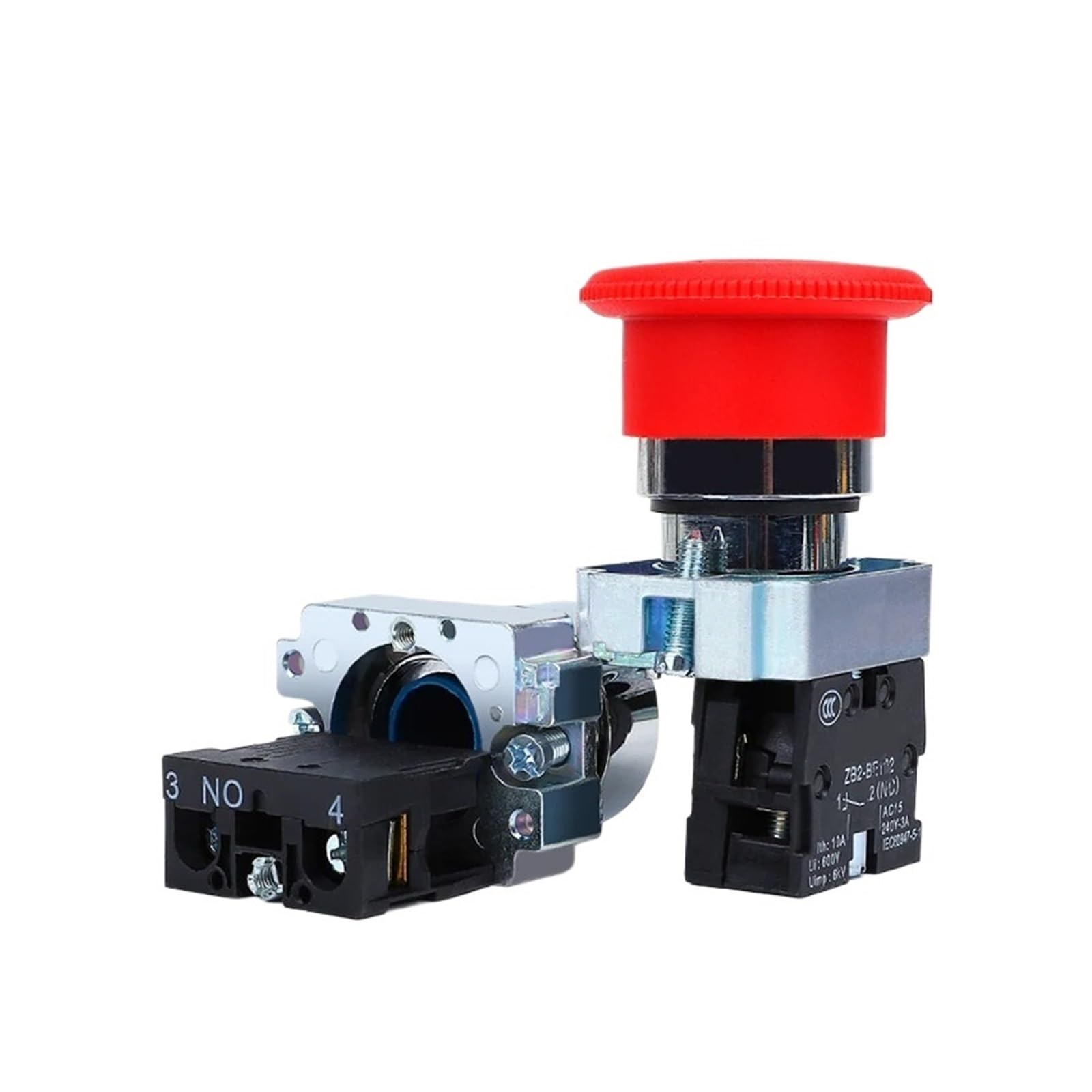 Montaje de 22mm XB2 interruptor de botón de reinicio momentáneo parada de arranque de energía llave giratoria cabeza de seta plana Circular NO NC(Three Hole Box)
