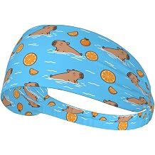 Cute Capybara Swimming with Oranges Sport Headband, Moisture Wicking Non-Slip Sweatband for Women & Men, Wide Breathable Hairband for Running, Yoga, Cycling, Workout & Outdoor Activities