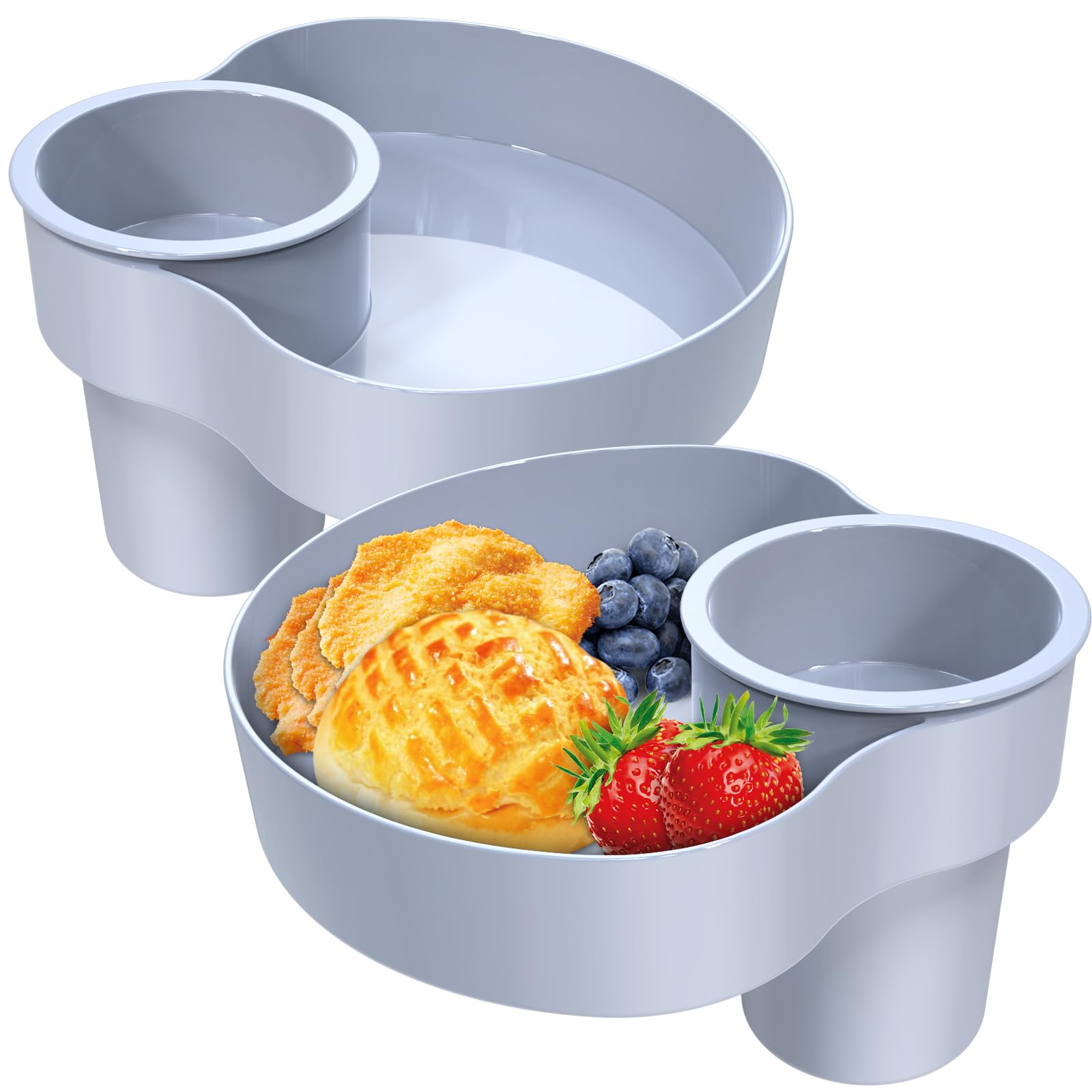 Car Seat Snack Tray for Kids: Kids Car Travel Tray with Cup Holder, Toddlers Road Trip Essential, Snacks Food Plate for Stroller, SnackTray with a Cup Holder (1, Gray)