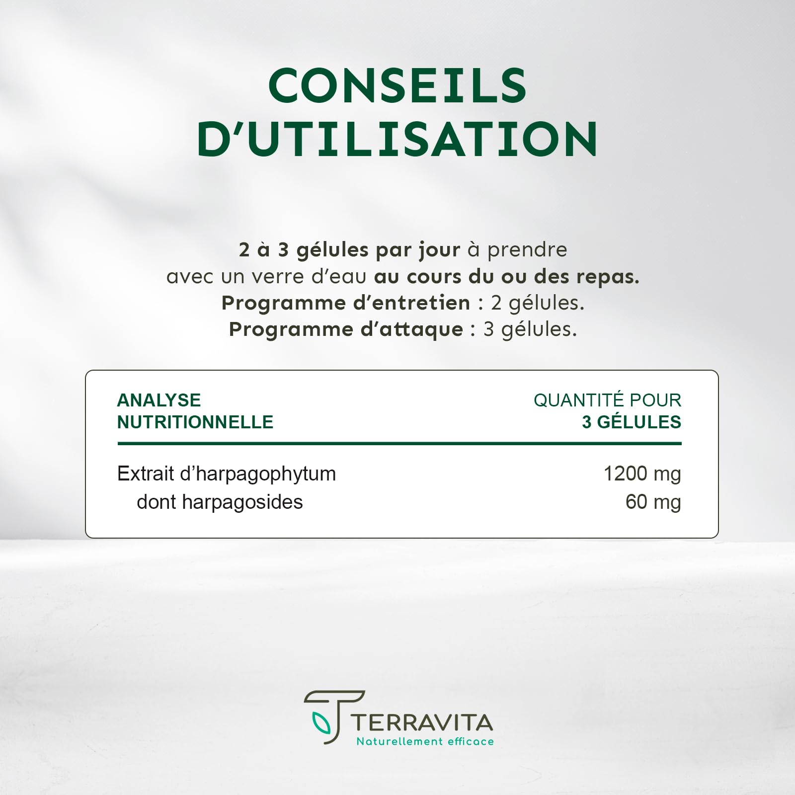 HARPAGOPHYTUM | Extrait 8:1 Ultra Concentré à 5% en Harpagosides | Douleurs Articulaires - Arthrose | Mobilité et Souplesse Renforcées | 90 Gélules de 400 mg | Made in France | Terravita