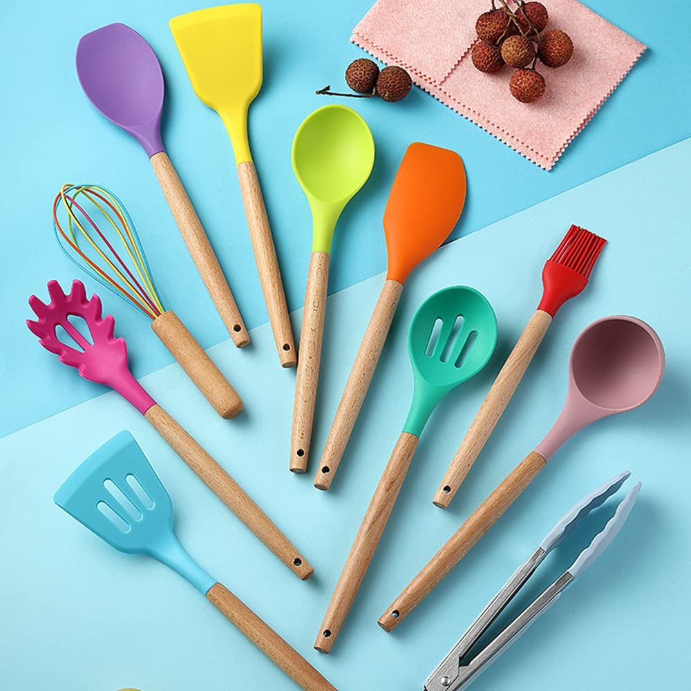 11 pezzi colorati cucina in silicone resistente al calore pentole cucchiaio pala set (Blu)