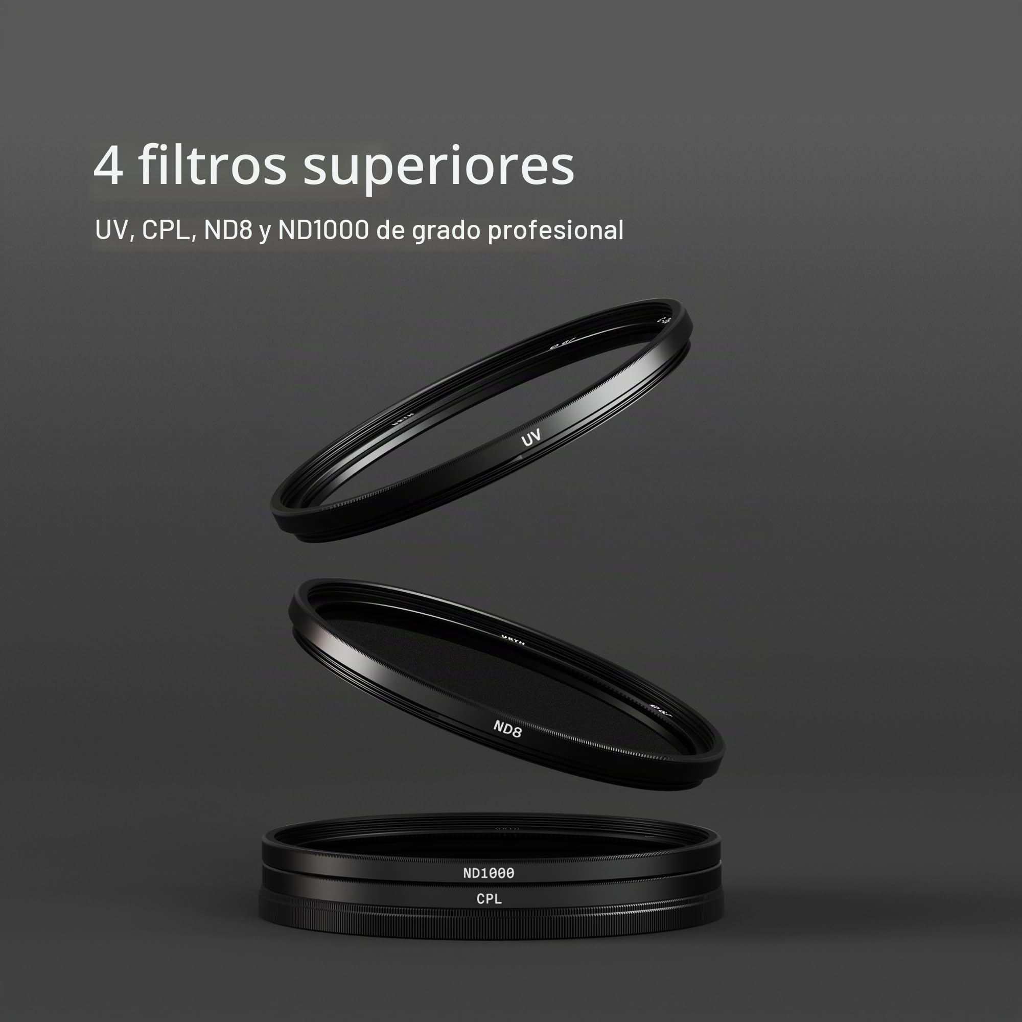 Urth 58 mm Kit de Filtros UV, CPL, ND8, ND1000 (Plus) para Objetivo 4 en 1 — Nano-Recubrimiento, Filtro para Cámara en Vidrio Óptico HD con 2 Tapas