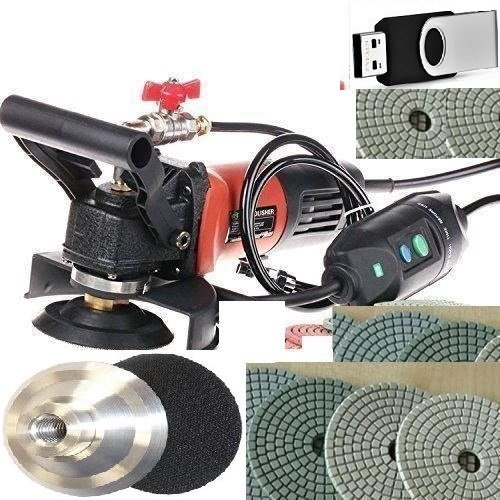 Wet Polisher Grinder 5" Diamond Polishing Pad 17+1 Pieces Granite stone floor quartz concrete Fabrication Granite marble counter top DIY Undermount sink Profile & Polish DVD USB Video