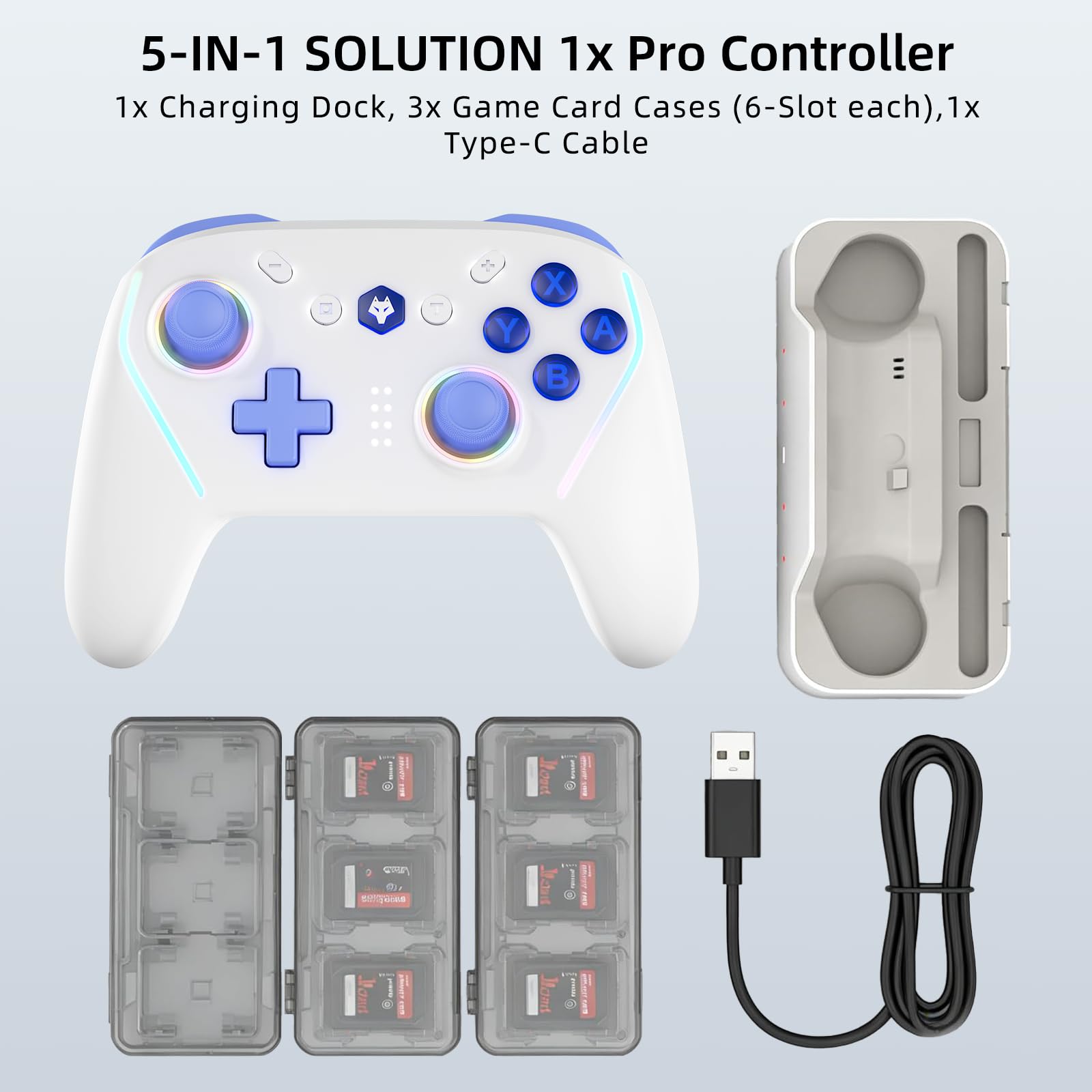 NBCP W2 Wireless Controller and Charging Dock Bundle for Nintendo Switch 2,5-in-1 Magnetic Fast Charger Station with 18 Game Card Storage,RGB Light,Customizable Turbo & Macro Gaming Remote — view 4